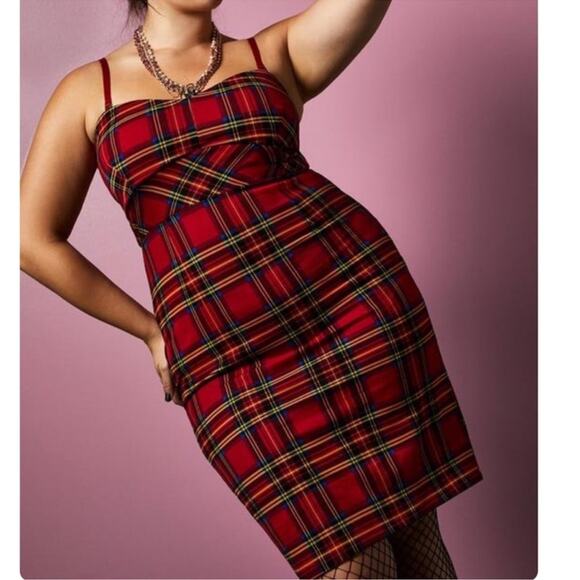 Torrid Betsey Johnson Red Tartan Plaid Ponte Dress Academia School Fall Twee - Picture 1 of 11